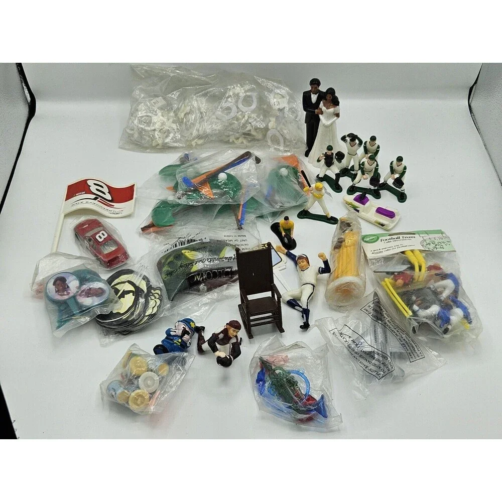 Vintage Cake Decoration Lot Baseball ~ Wedding~ Golf~Racing~Fishing~Barbie